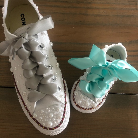 Baby Bling Pearl Converse (Mint Lace Edition) - Picture 2 of 8